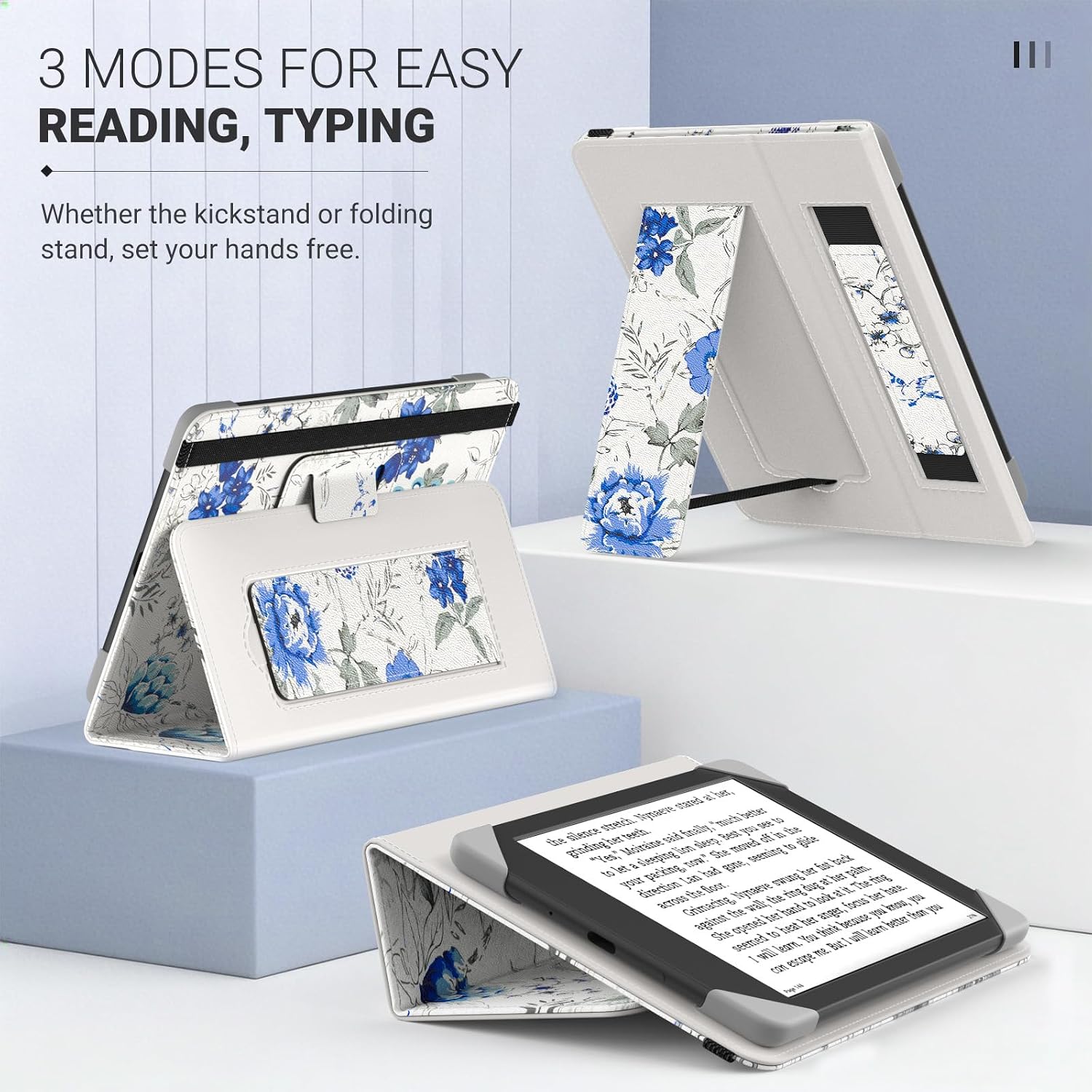 FUNDA UNIVERSAL MOKO PARA TABLETS Y EREADERS DE 6 PULGADAS DISEÑO FLORAL AZUL Y BLANCO - 4