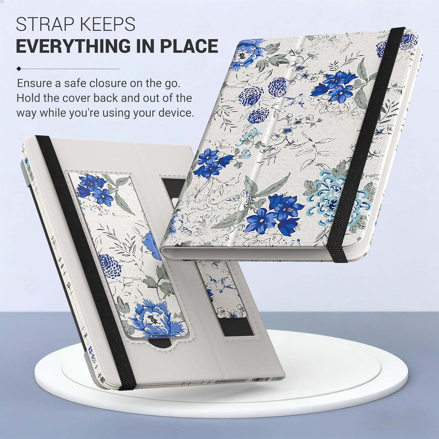 FUNDA UNIVERSAL MOKO PARA TABLETS Y EREADERS DE 6 PULGADAS DISEÑO FLORAL AZUL Y BLANCO - 5