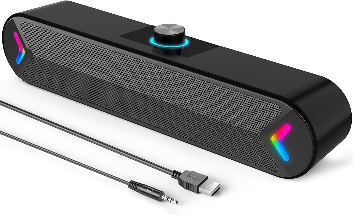 PARLANTES PARA COMPUTADORA LENRUE A39PRO 10W CON LUZ COLORIDA USB Y CABLE AUXILIAR 3.5MM NEGRO - 1