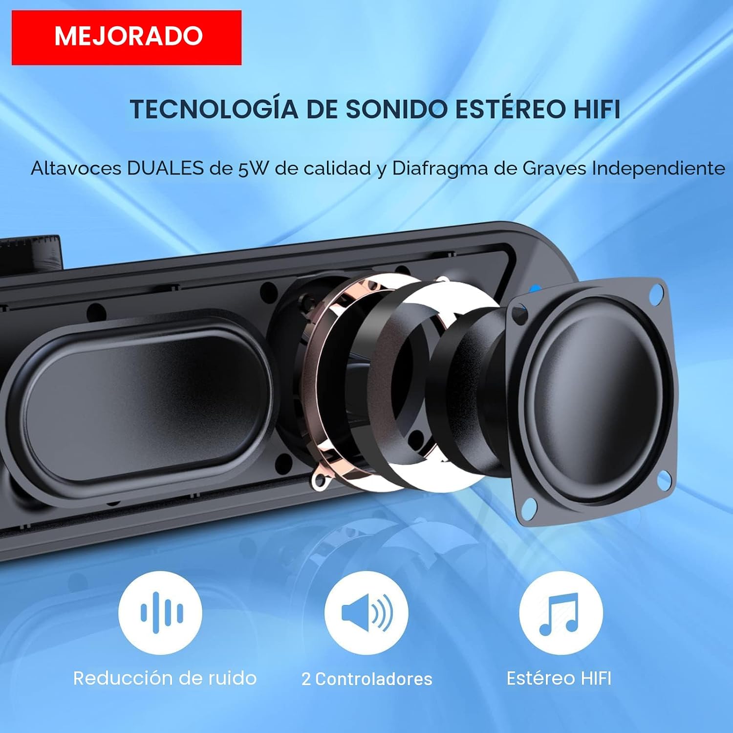 PARLANTES PARA COMPUTADORA LENRUE A39PRO 10W CON LUZ COLORIDA USB Y CABLE AUXILIAR 3.5MM NEGRO - 2
