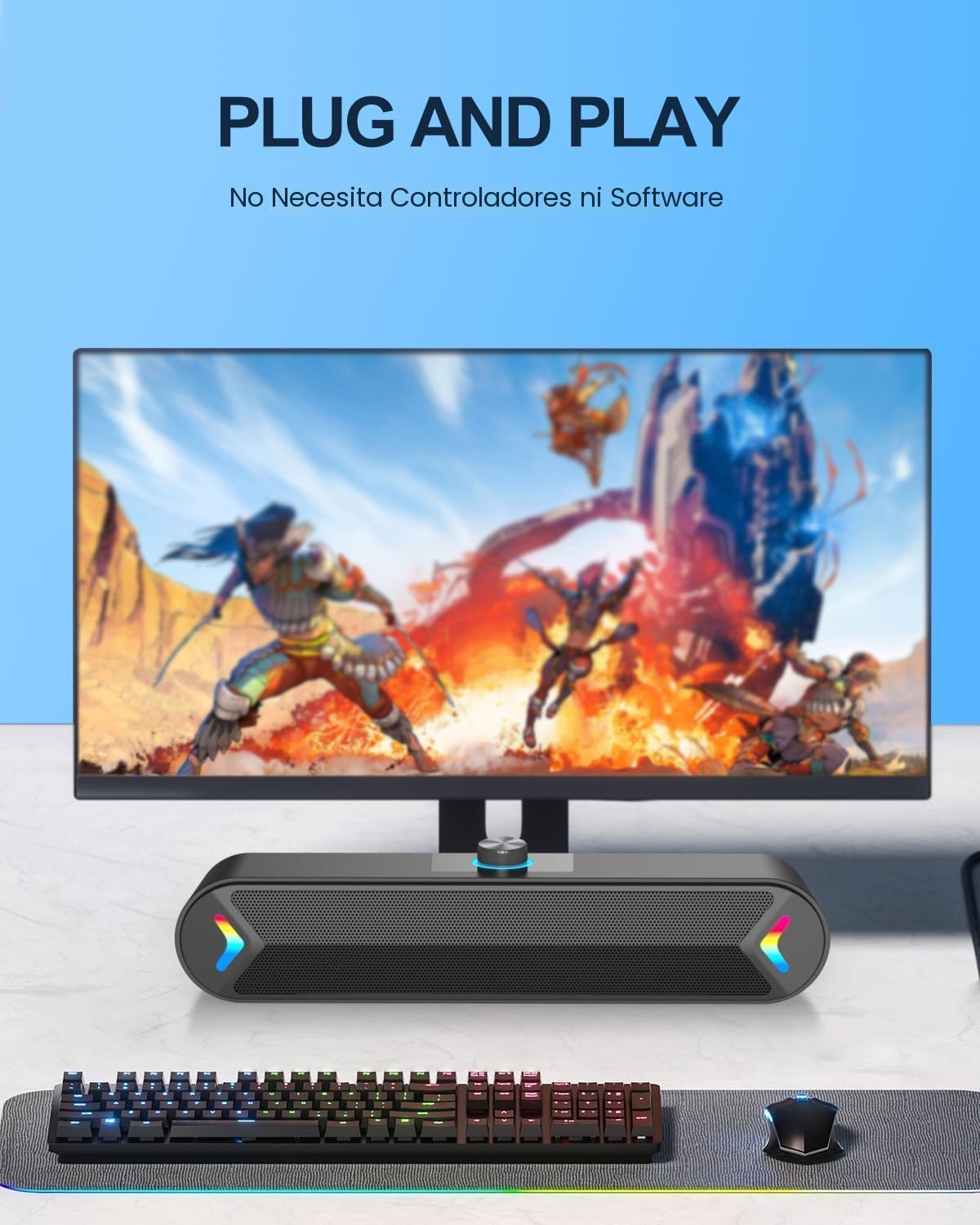 PARLANTES PARA COMPUTADORA LENRUE A39PRO 10W CON LUZ COLORIDA USB Y CABLE AUXILIAR 3.5MM NEGRO - 3