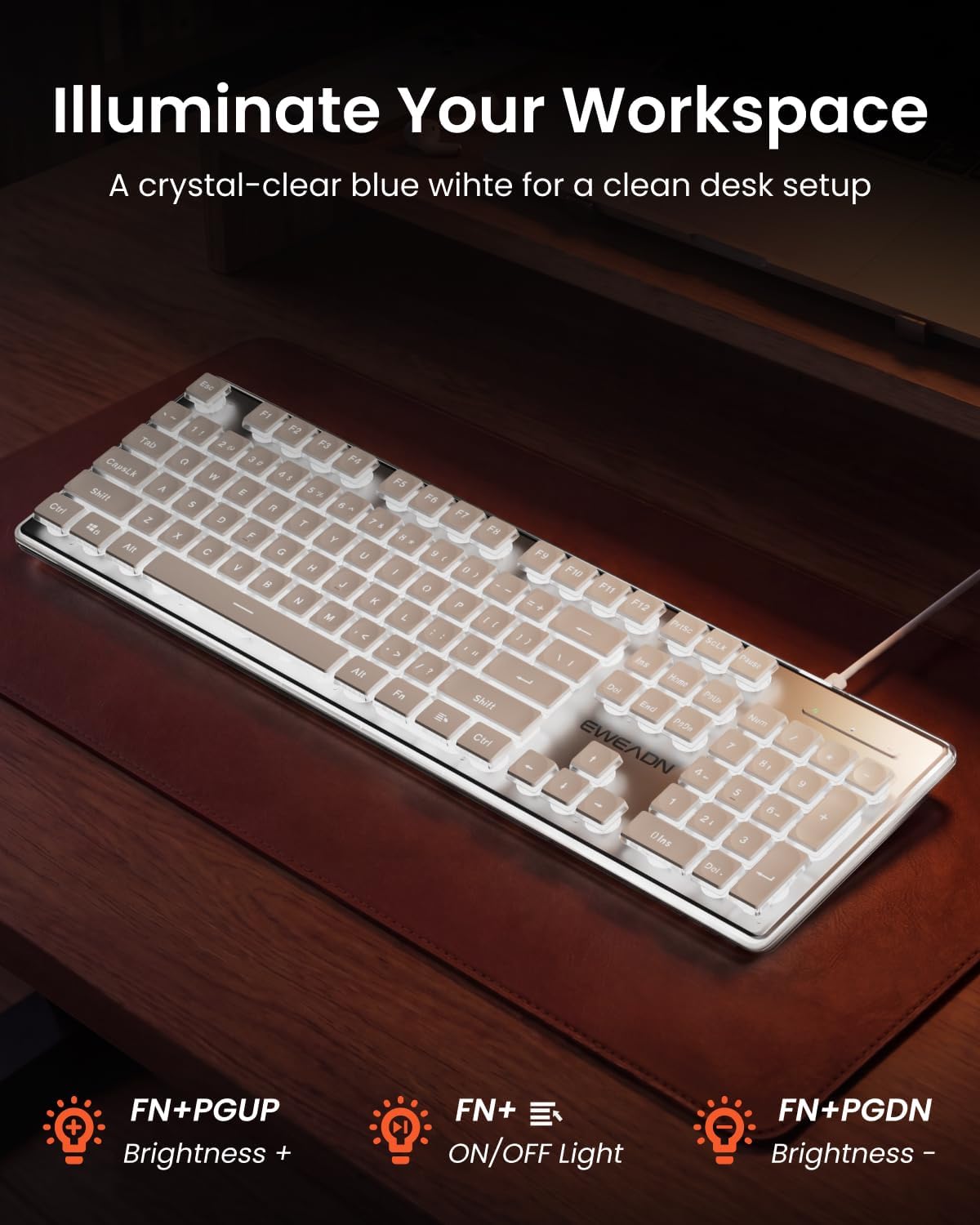 TECLADO CON CABLE SEUNKWANG GX710S RETROILUMINADO BLANCO - 4