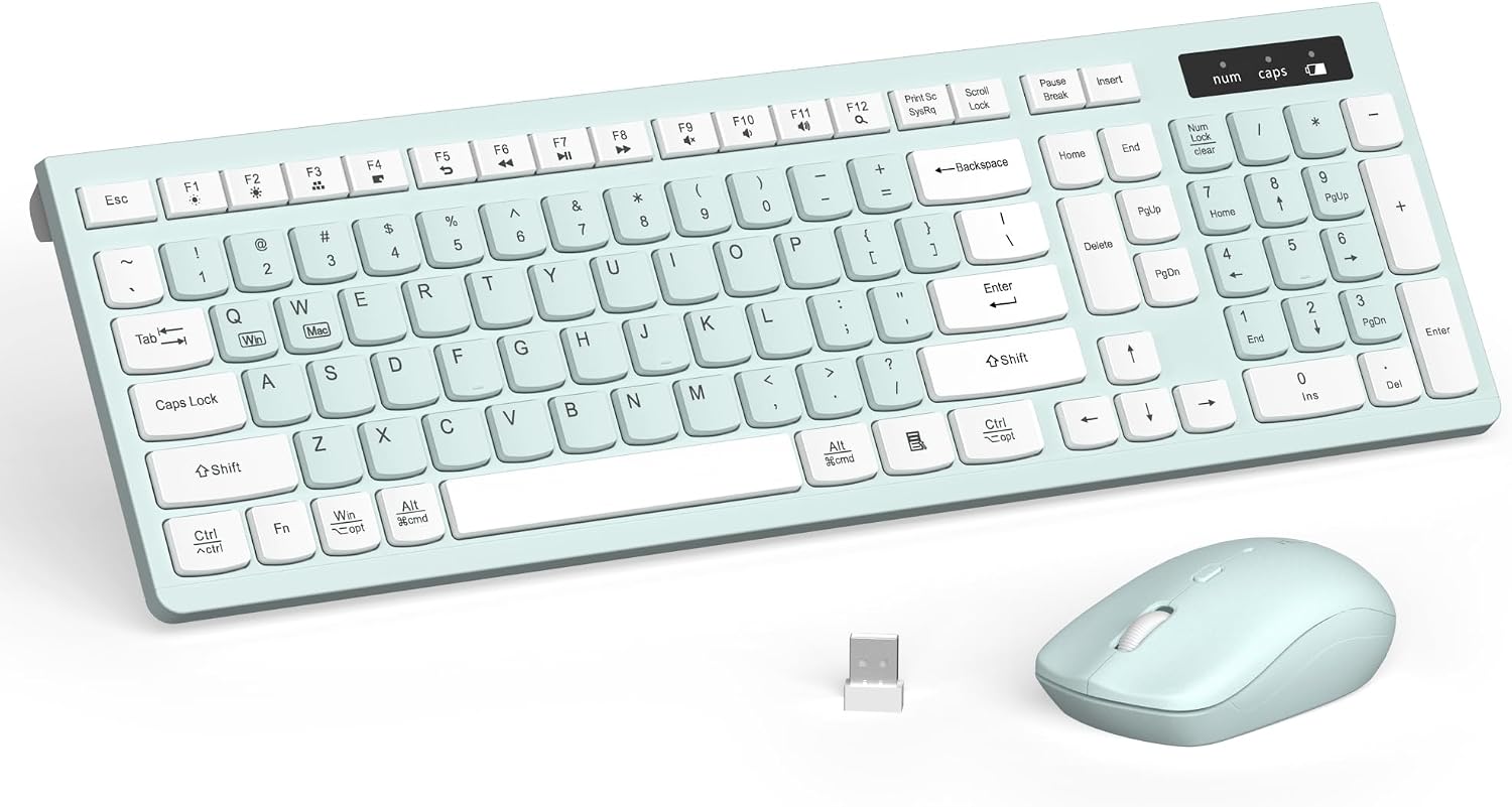 KIT INALÁMBRICO DE TECLADO Y MOUSE RECCAZR MENTA - 1
