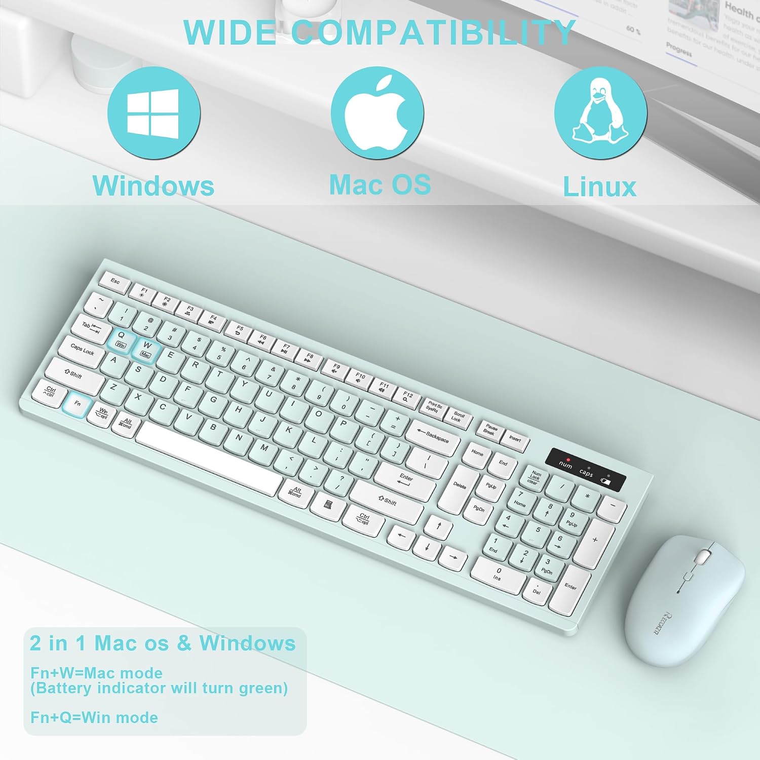 KIT INALÁMBRICO DE TECLADO Y MOUSE RECCAZR MENTA - 5