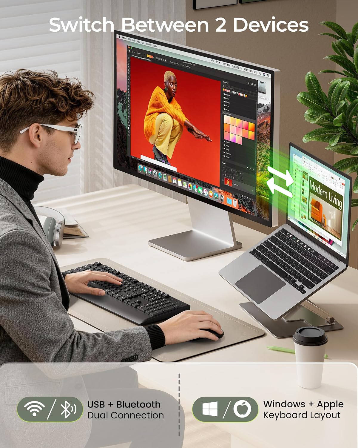 KIT INALÁMBRICO TECLADO Y MOUSE SEENDA COE200 BLUETOOTH CON REPOSAMUÑECAS - 2