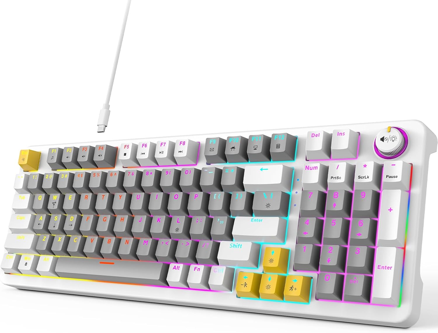 TECLADO MECÁNICO MOFII AK96 CON RETROILUMINACIÓN LED Y CABLE USB-C GRIS Y BLANCO - 1