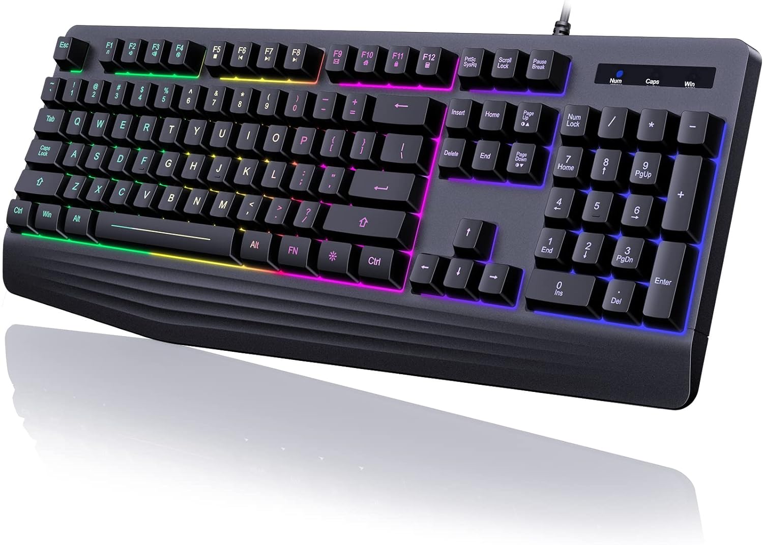 TECLADO GAMING CON CABLE YESBEAUT 104 TECLAS RETROILUMINADO 7 COLORES CON REPOSAMUÑECAS - 1