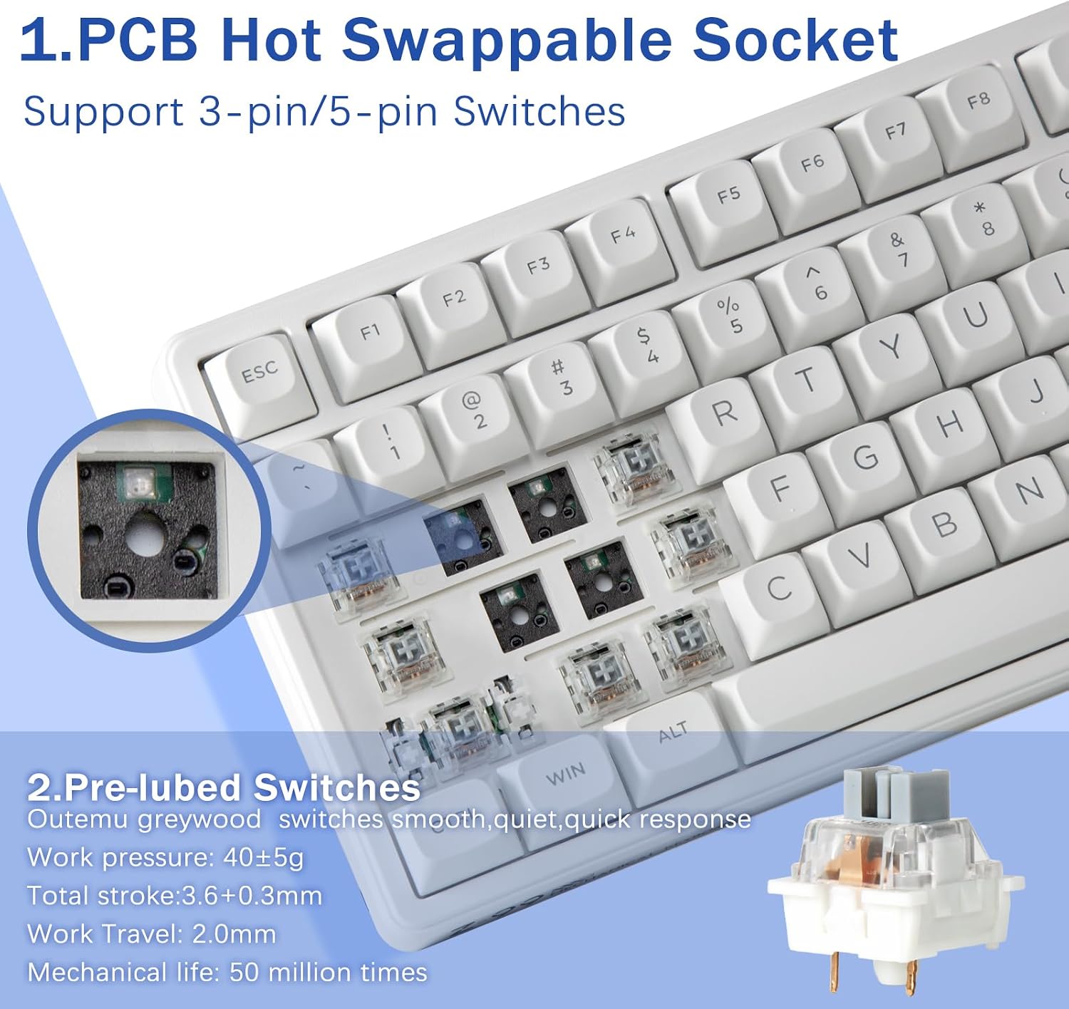 TECLADO MECÁNICO HUO JI E-YOOSO CREAMY CON CABLE, RETROILUMINADO RGB, BLANCO - 3