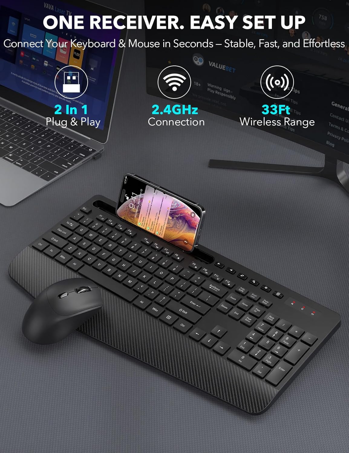 KIT INALÁMBRICO DE TECLADO Y MOUSE TRUEQUE CON REPOSAMUÑECAS ERGONÓMICO - 4