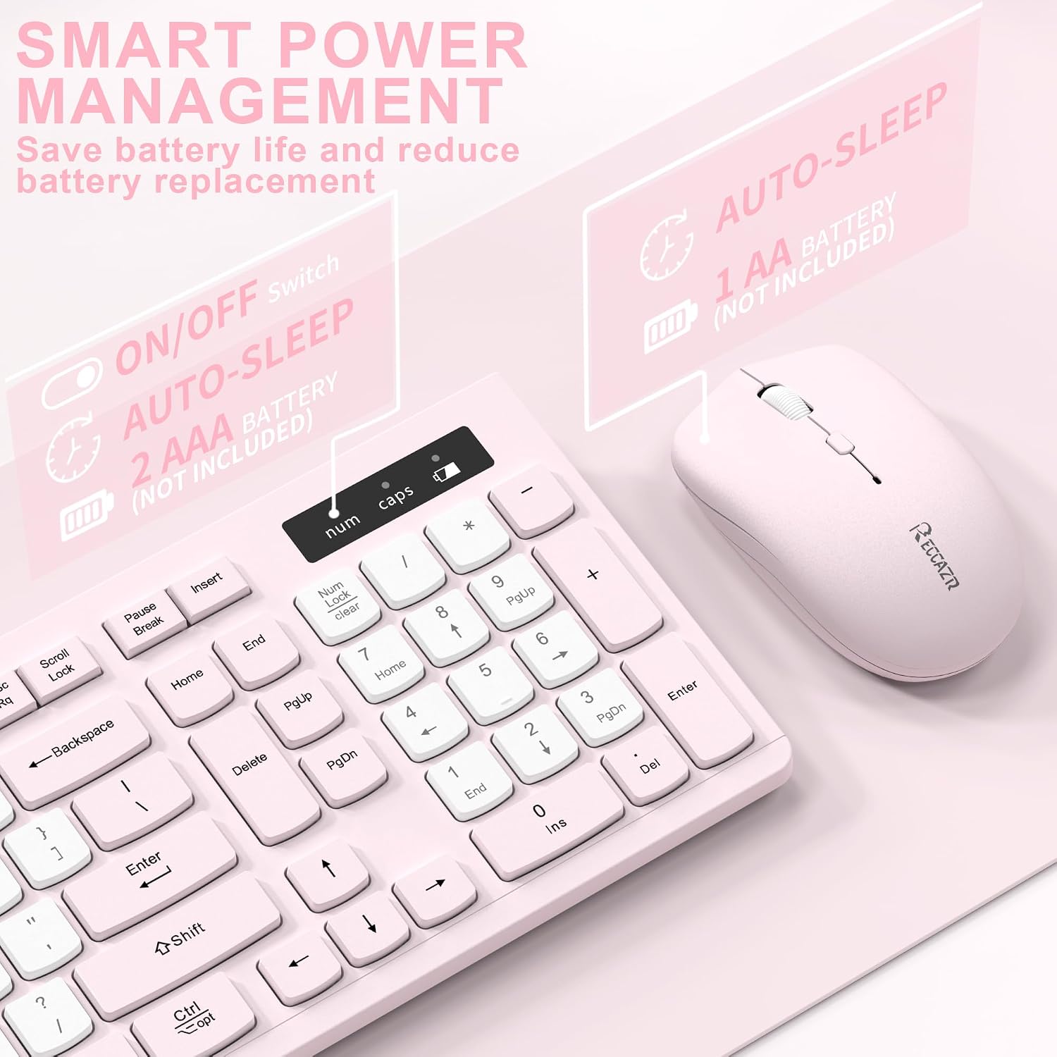 KIT INALÁMBRICO DE TECLADO Y MOUSE RECCAZR SILENCIOSO PARA OFICINA Y HOGAR ROSA - 4