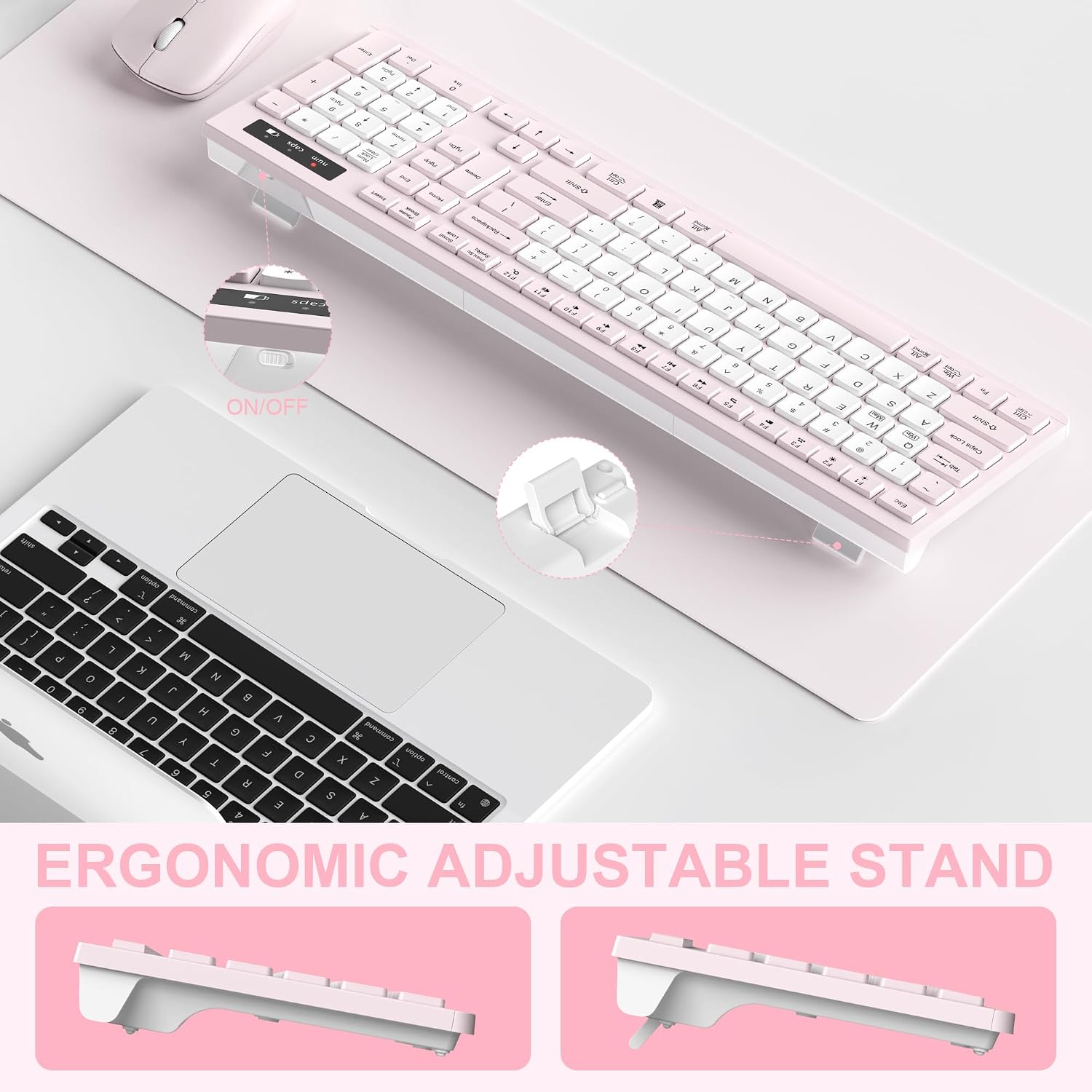 KIT INALÁMBRICO DE TECLADO Y MOUSE RECCAZR SILENCIOSO PARA OFICINA Y HOGAR ROSA - 5