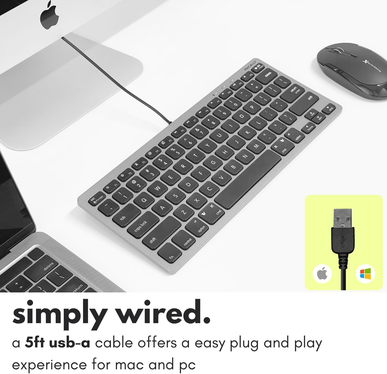 TECLADO USB MACALLY SMALL CON 78 TECLAS TIJERA Y 13 ATAJOS PARA MAC Y WINDOWS COLOR GRIS ESPACIAL - 3