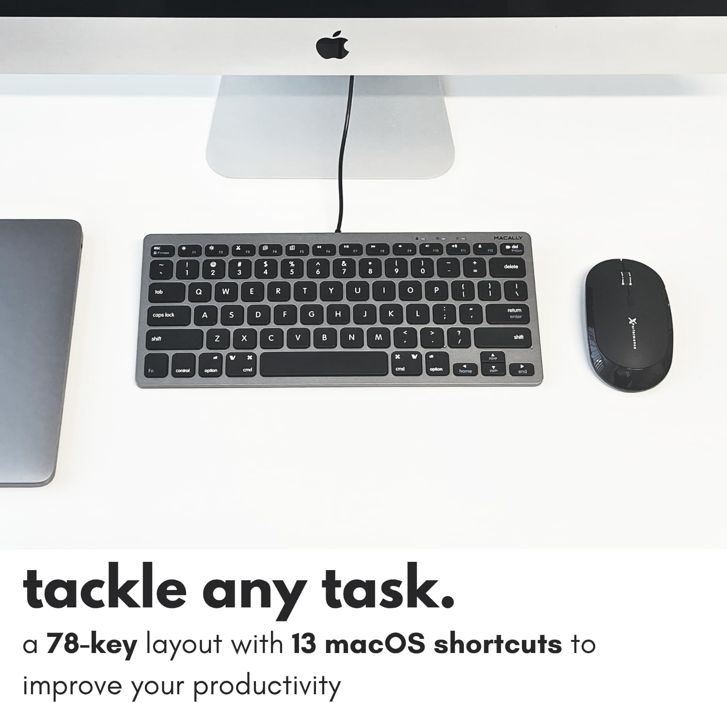 TECLADO USB MACALLY SMALL CON 78 TECLAS TIJERA Y 13 ATAJOS PARA MAC Y WINDOWS COLOR GRIS ESPACIAL - 4