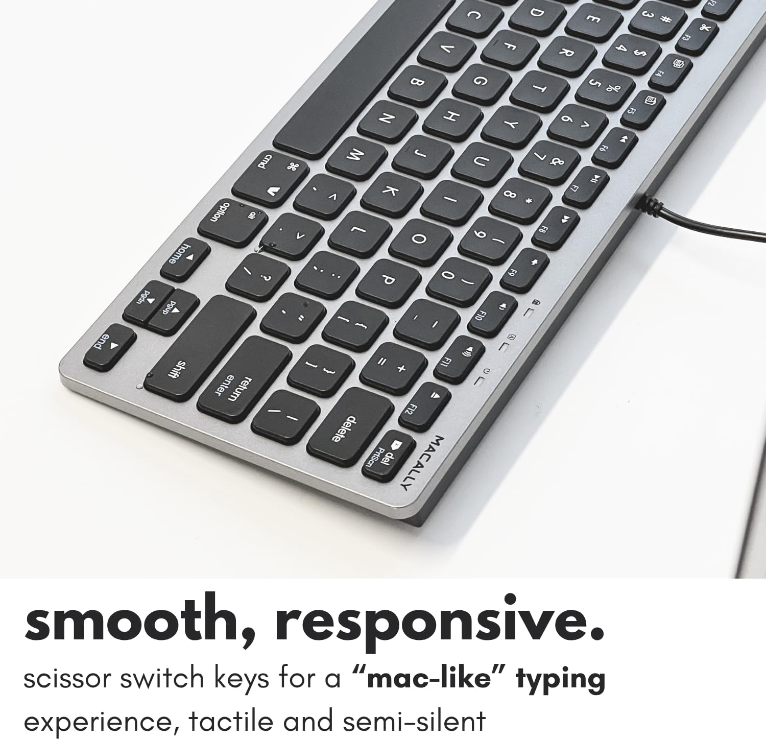 TECLADO USB MACALLY SMALL CON 78 TECLAS TIJERA Y 13 ATAJOS PARA MAC Y WINDOWS COLOR GRIS ESPACIAL - 5