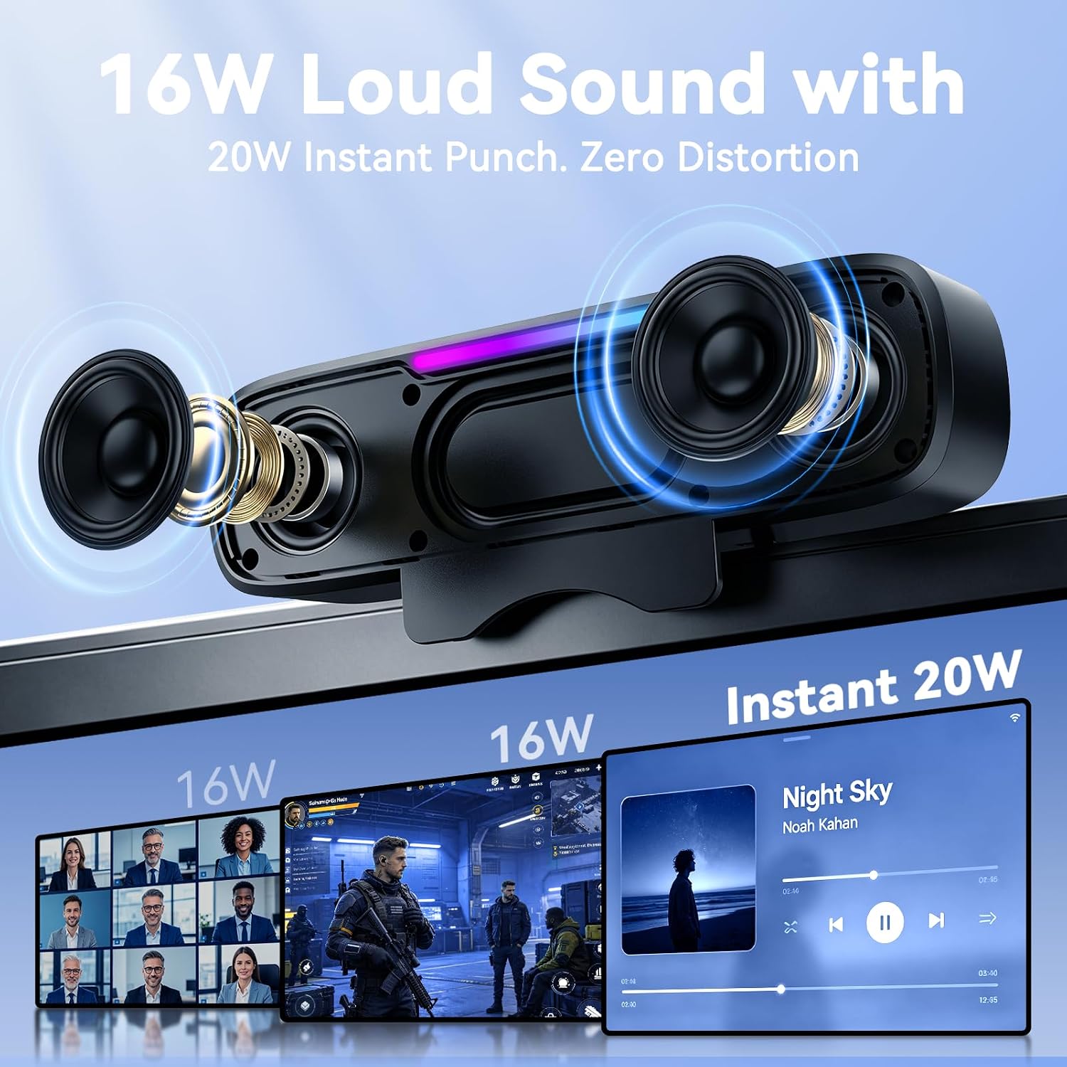 PARLANTES PARA COMPUTADORA OHAYO USB CON G-SENSOR 16W BLUETOOTH 5.3 - 2