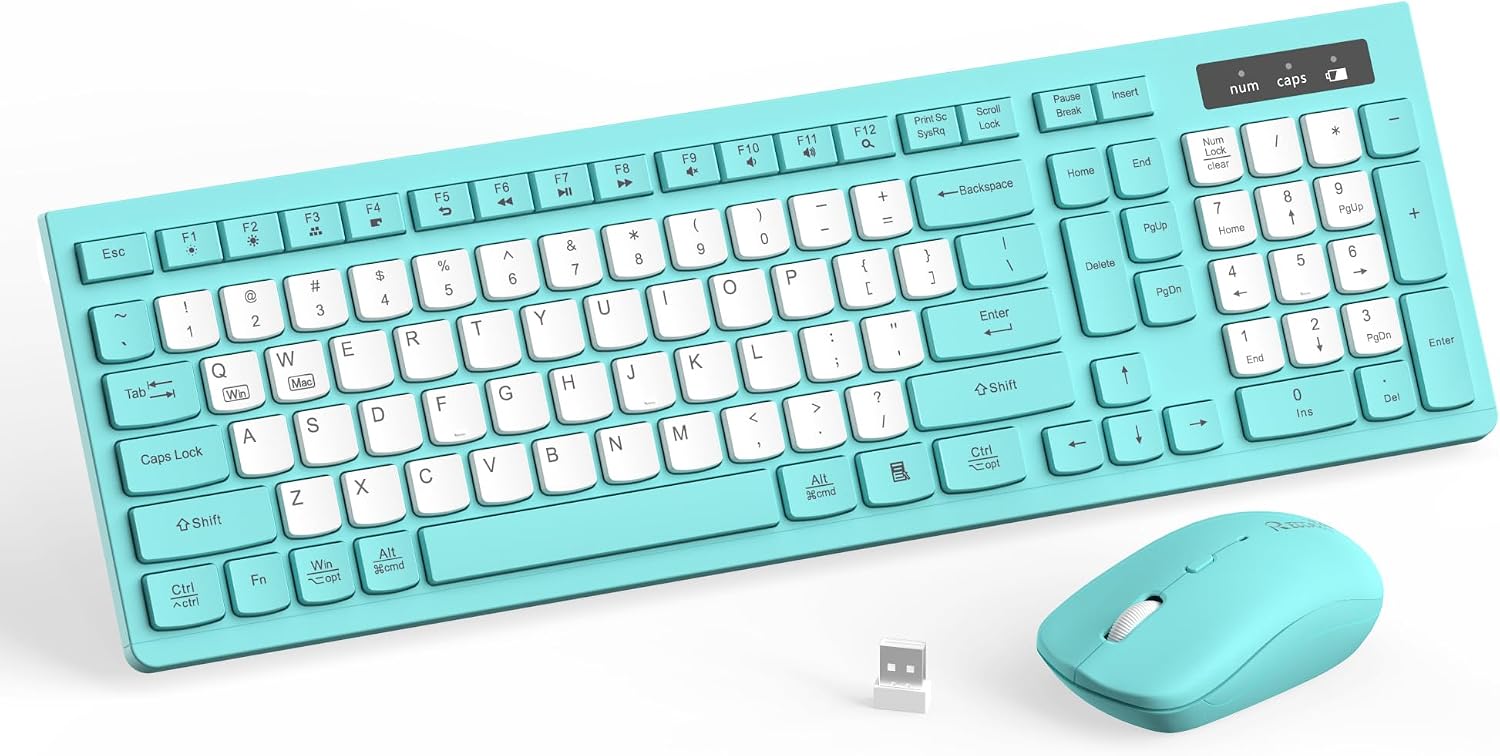 KIT INALÁMBRICO DE TECLADO Y MOUSE RECCAZR TIFFANY AZUL - 1