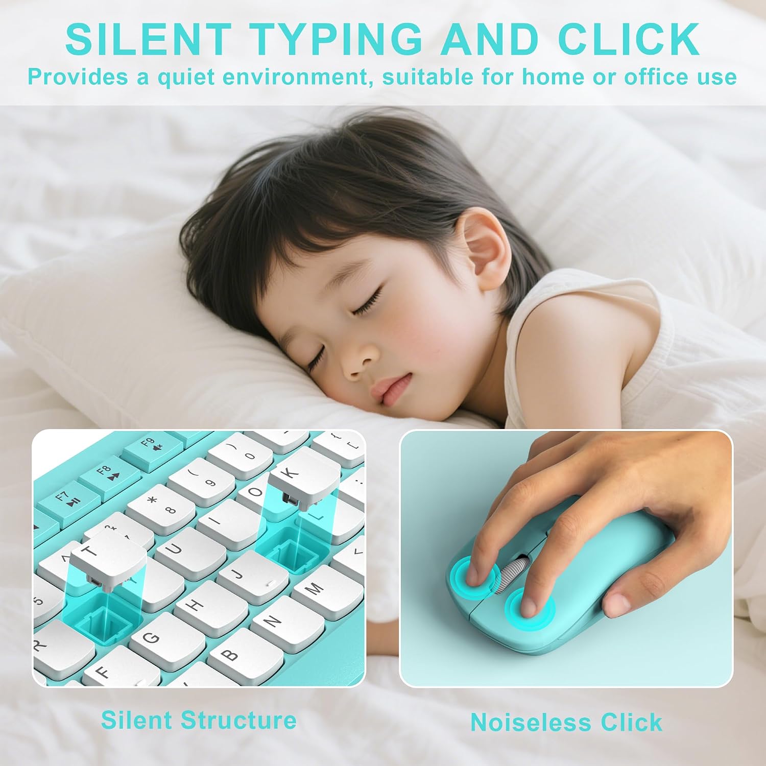 KIT INALÁMBRICO DE TECLADO Y MOUSE RECCAZR TIFFANY AZUL - 3