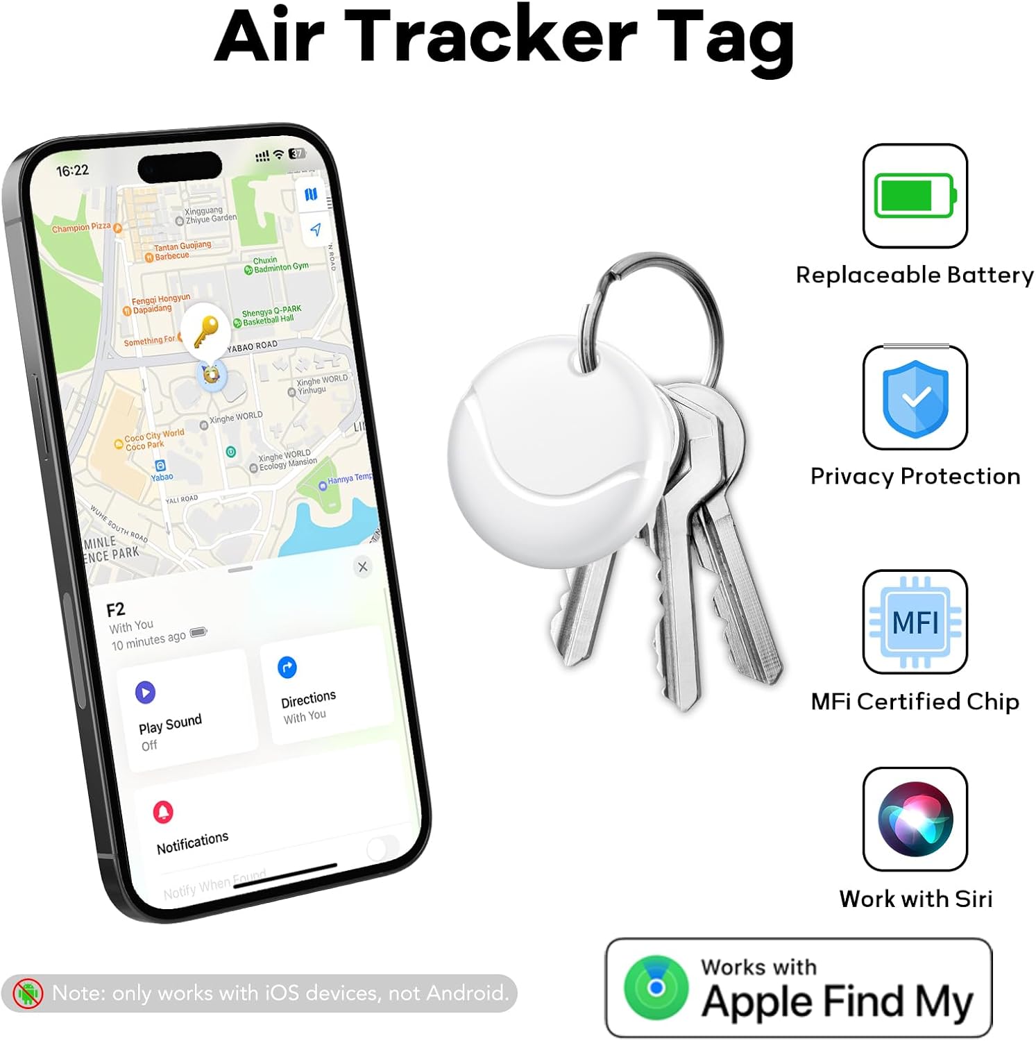 LOCALIZADOR HOXE DUAL SYSTEM AIR TRACKER TAGS PARA IOS Y ANDROID BLANCO 4 UNIDADES - 2