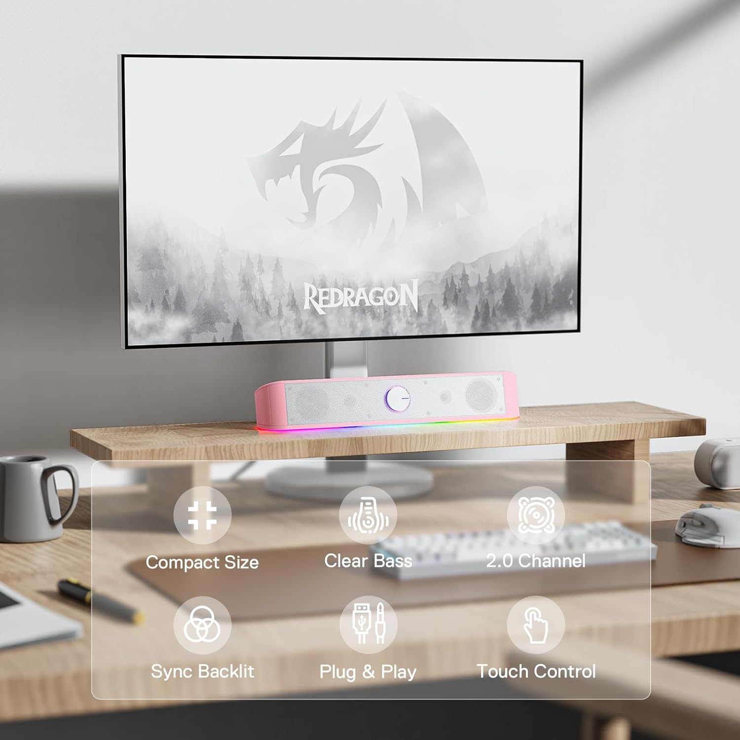 BARRA DE SONIDO REDRAGON GS560 RGB ROSA 4W 2 CANALES - 2