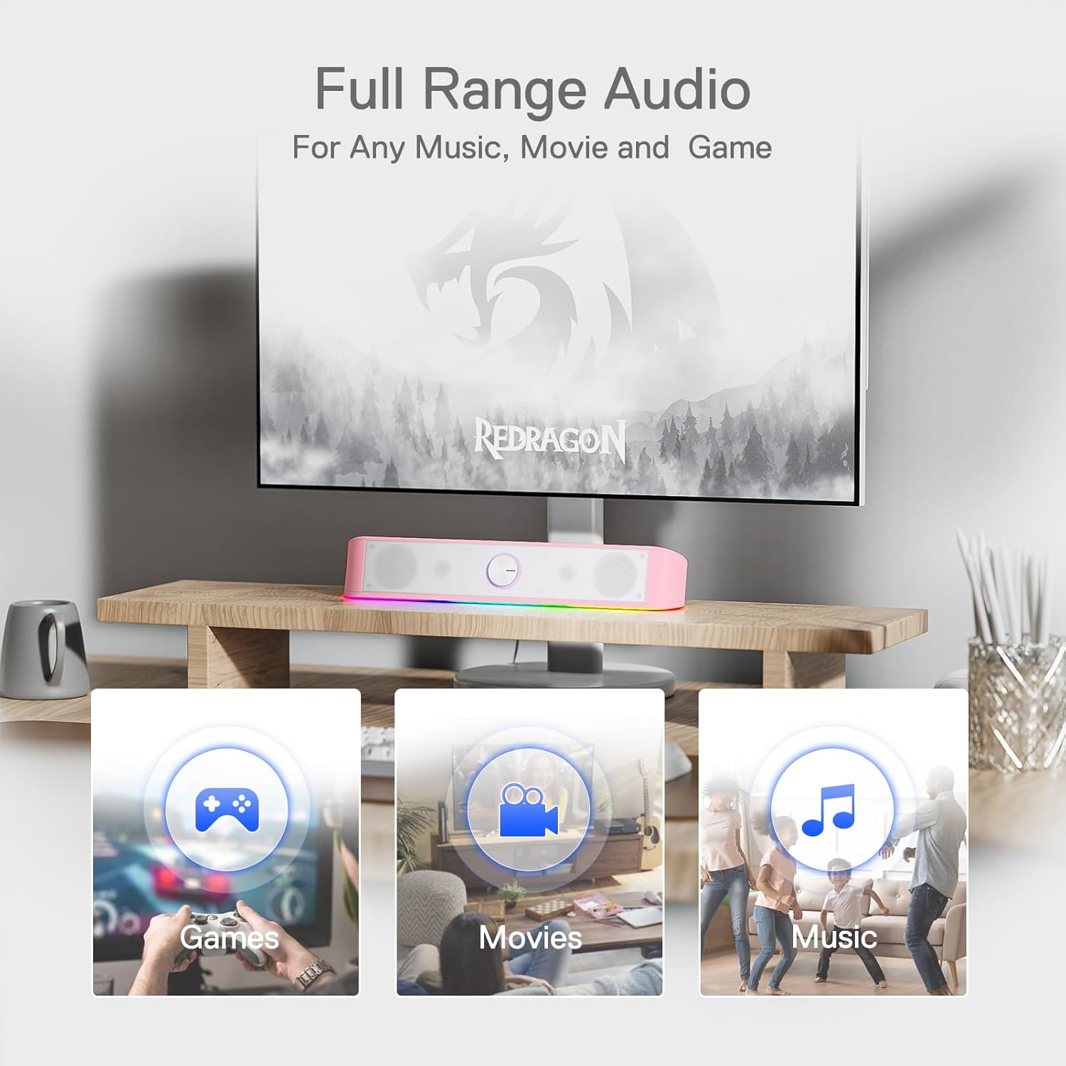 BARRA DE SONIDO REDRAGON GS560 RGB ROSA 4W 2 CANALES - 5