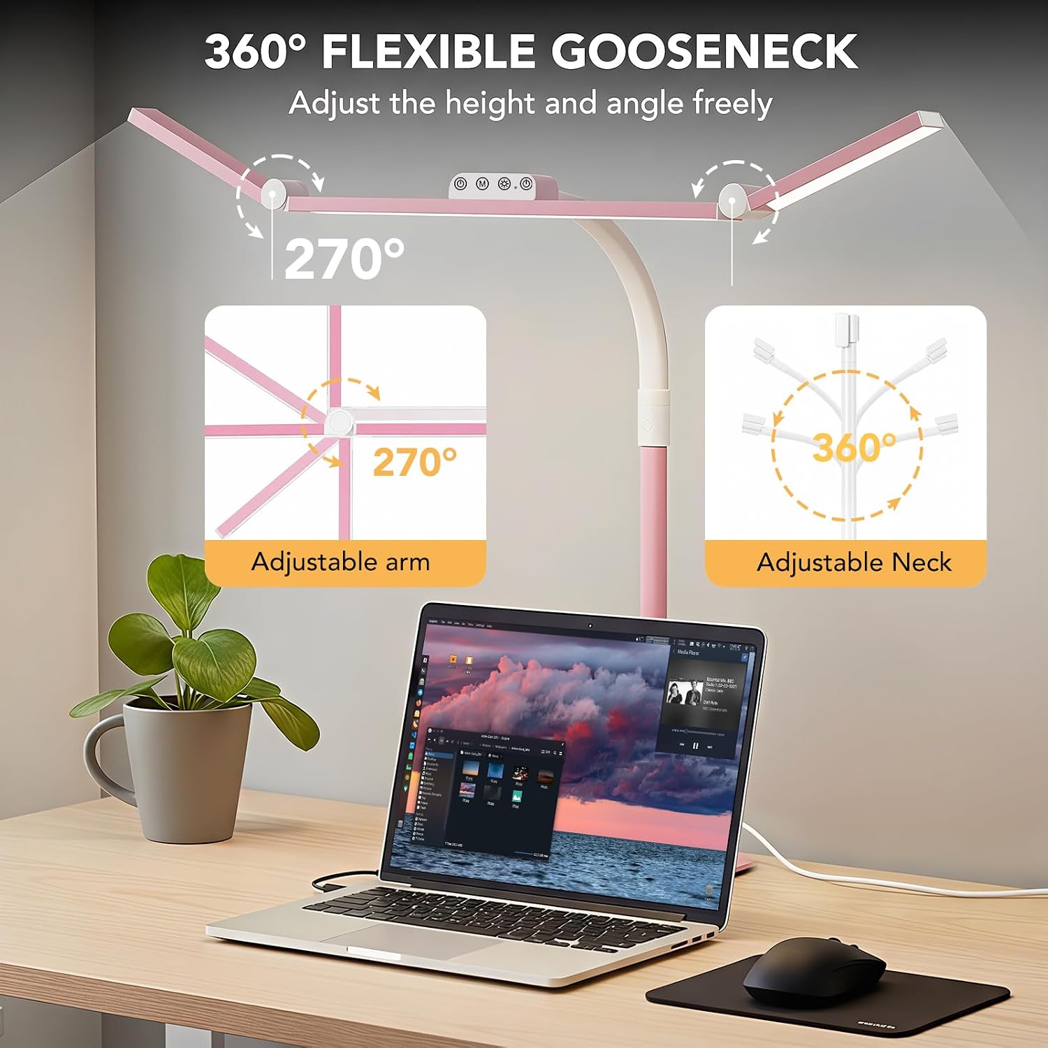 LÁMPARA DE MESA GALNOLT LED AJUSTABLE 28.2 PULGADAS ROSADO - 4