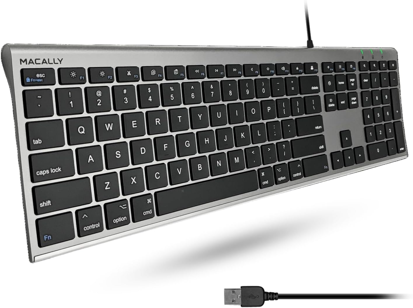 TECLADO USB CON CABLE MACALLY ULTRA-SLIM PARA MAC Y WINDOWS CON TECLADO NUMÉRICO GRIS ESPACIAL - 1