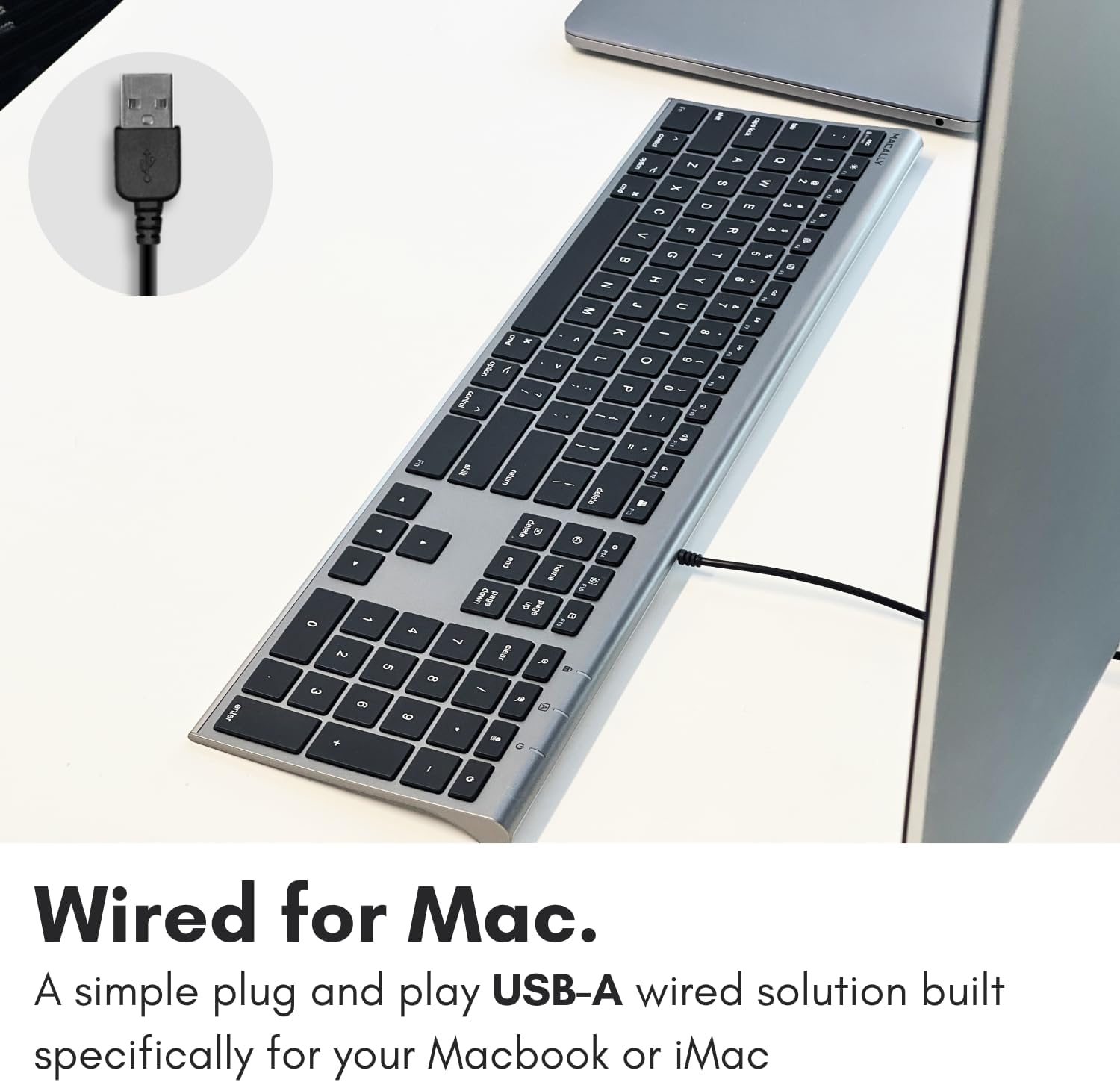 TECLADO USB CON CABLE MACALLY ULTRA-SLIM PARA MAC Y WINDOWS CON TECLADO NUMÉRICO GRIS ESPACIAL - 2