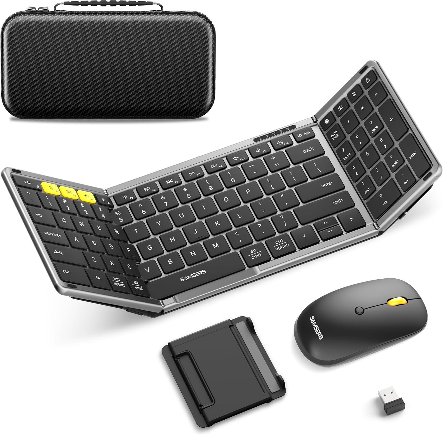 KIT DE TECLADO PLEGABLE Y MOUSE SAMSERS BLUETOOTH 2.4G + BT5.0 GRIS NEGRO - 1