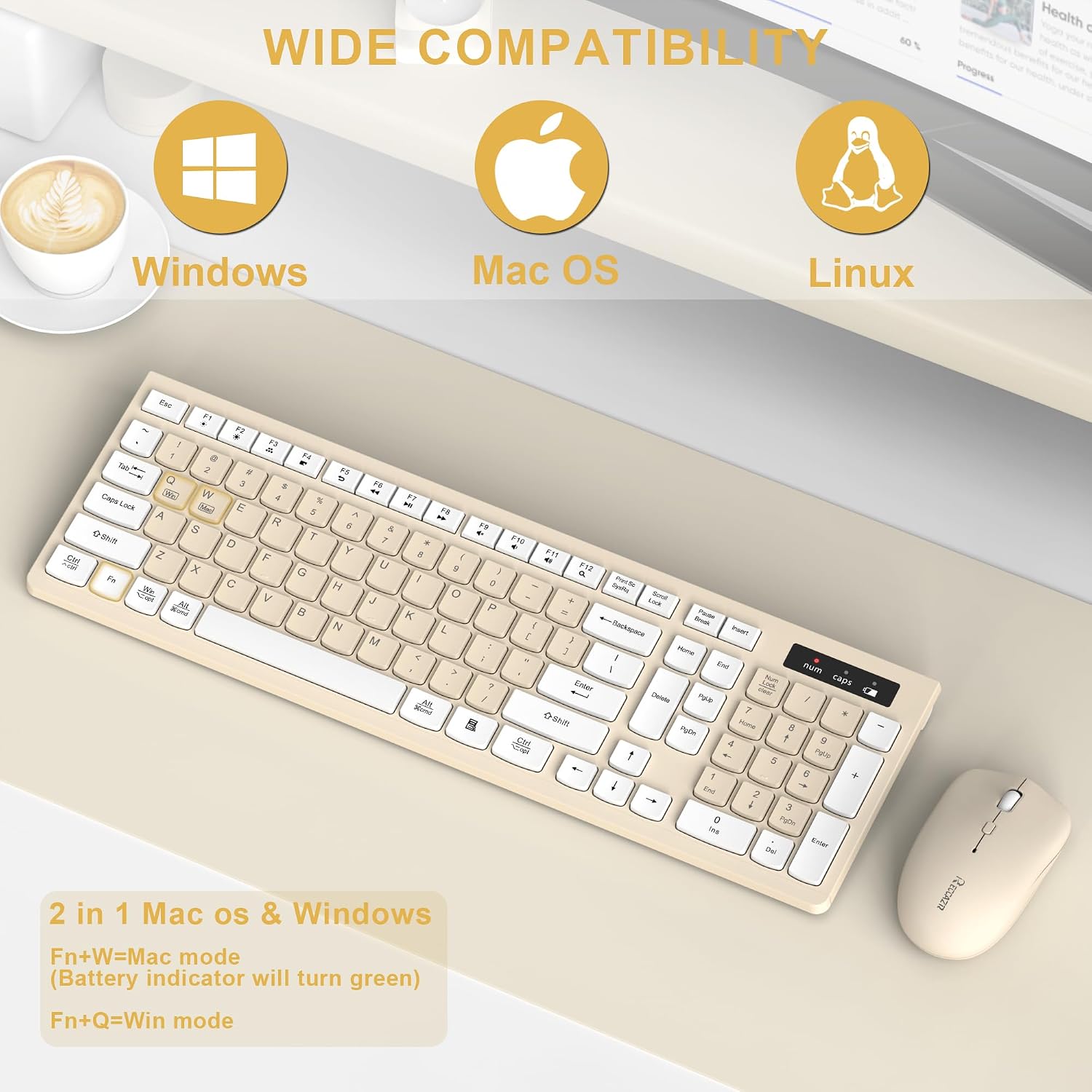 KIT INALÁMBRICO DE TECLADO Y MOUSE RECCAZR MODELO LATTE - 4
