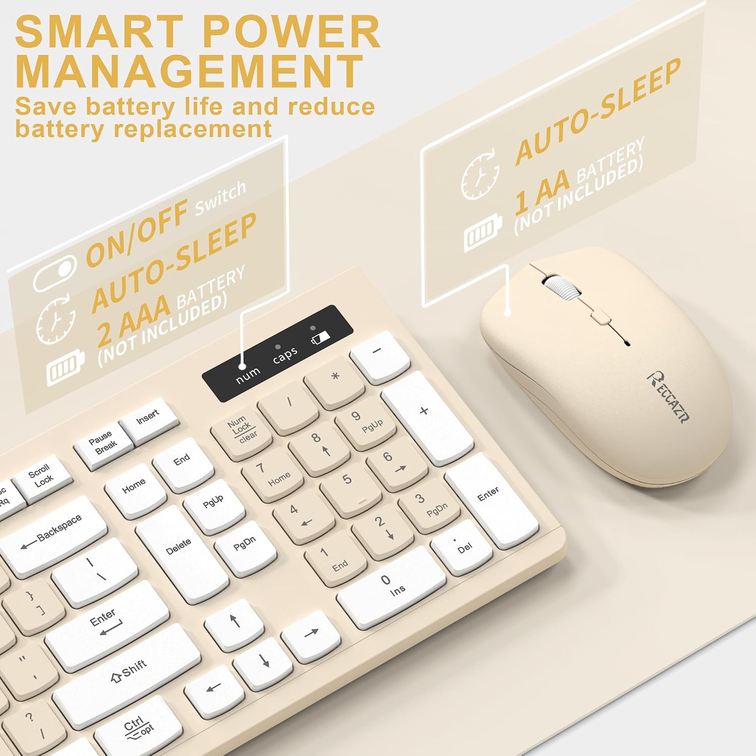 KIT INALÁMBRICO DE TECLADO Y MOUSE RECCAZR MODELO LATTE - 5