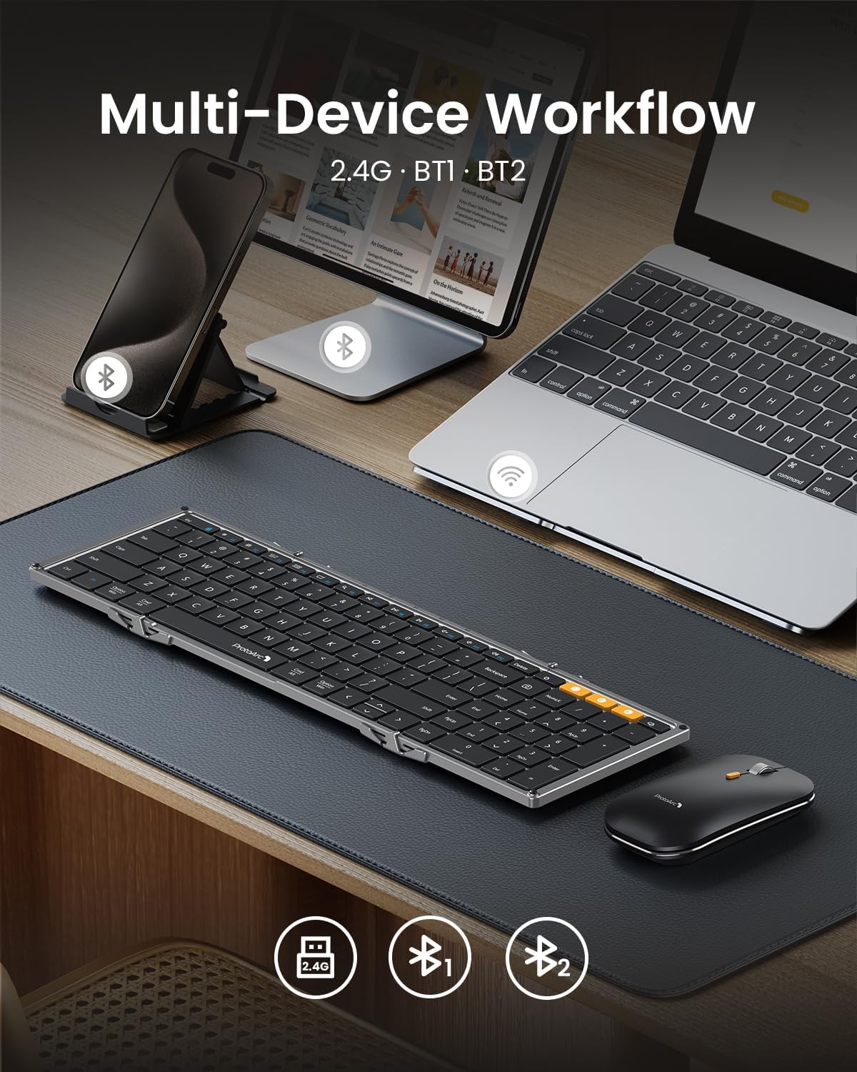 KIT DE TECLADO Y MOUSE PROTOARC XKM01 PLEGABLE TAMAÑO COMPLETO GRIS - 4