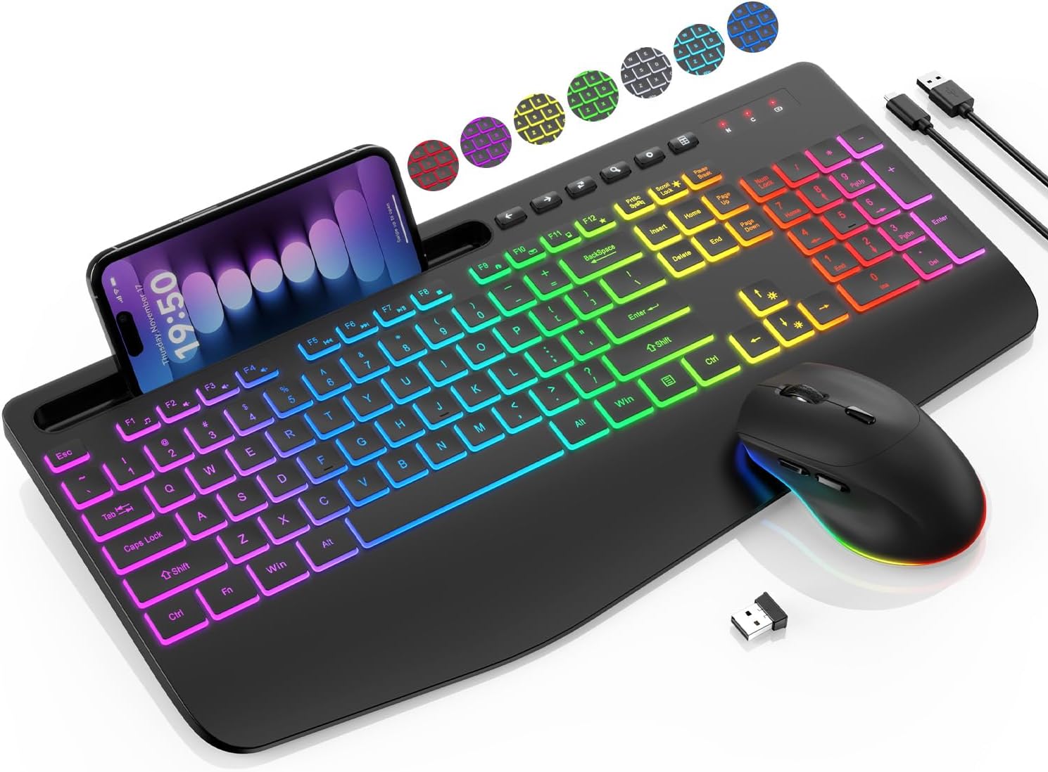 KIT INALÁMBRICO DE TECLADO Y MOUSE SABLUTE KL3 PRO CON RETROILUMINACIÓN RGB Y 9 EFECTOS - 1