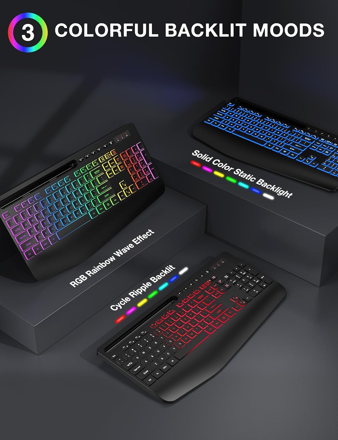 KIT INALÁMBRICO DE TECLADO Y MOUSE SABLUTE KL3 PRO CON RETROILUMINACIÓN RGB Y 9 EFECTOS - 2