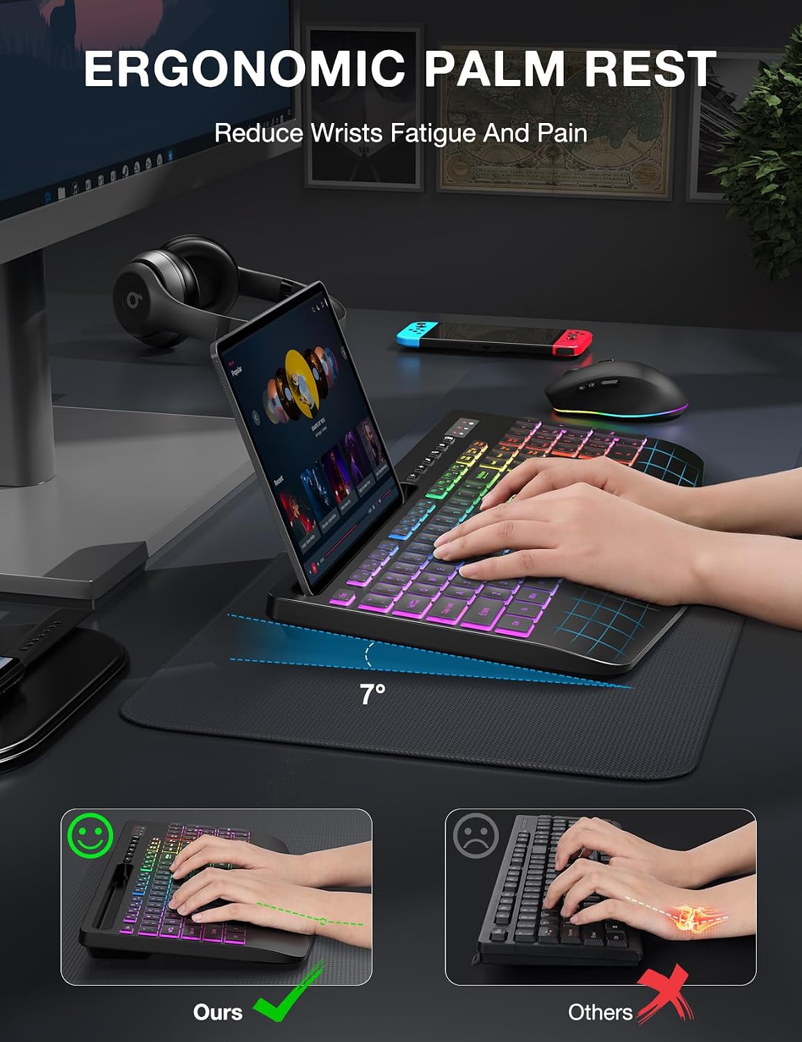 KIT INALÁMBRICO DE TECLADO Y MOUSE SABLUTE KL3 PRO CON RETROILUMINACIÓN RGB Y 9 EFECTOS - 3