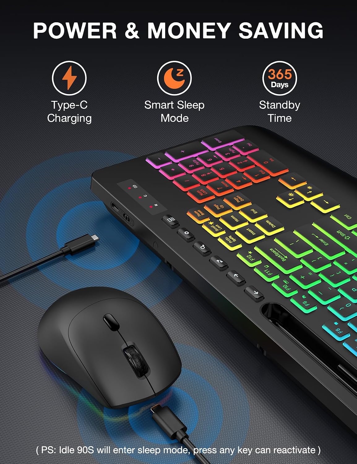 KIT INALÁMBRICO DE TECLADO Y MOUSE SABLUTE KL3 PRO CON RETROILUMINACIÓN RGB Y 9 EFECTOS - 5