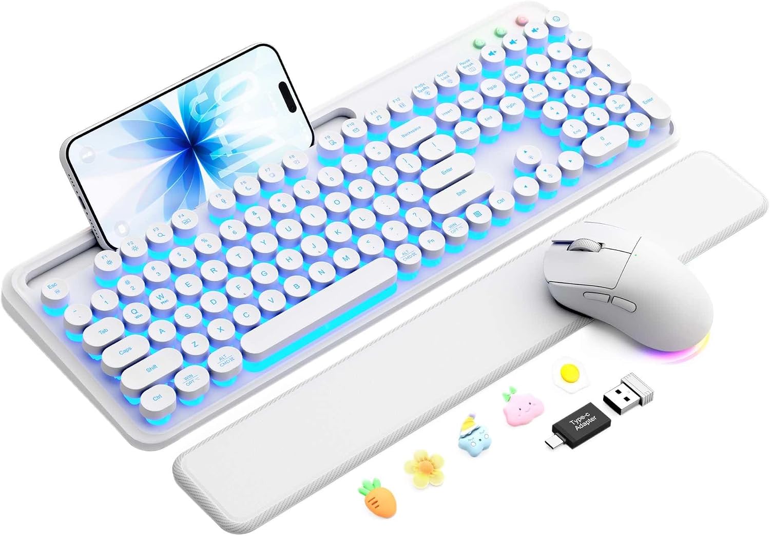 KIT INALÁMBRICO TECLADO Y MOUSE SABLUTE RETRO CON REPOSAMUÑECAS MAGNÉTICO - 1