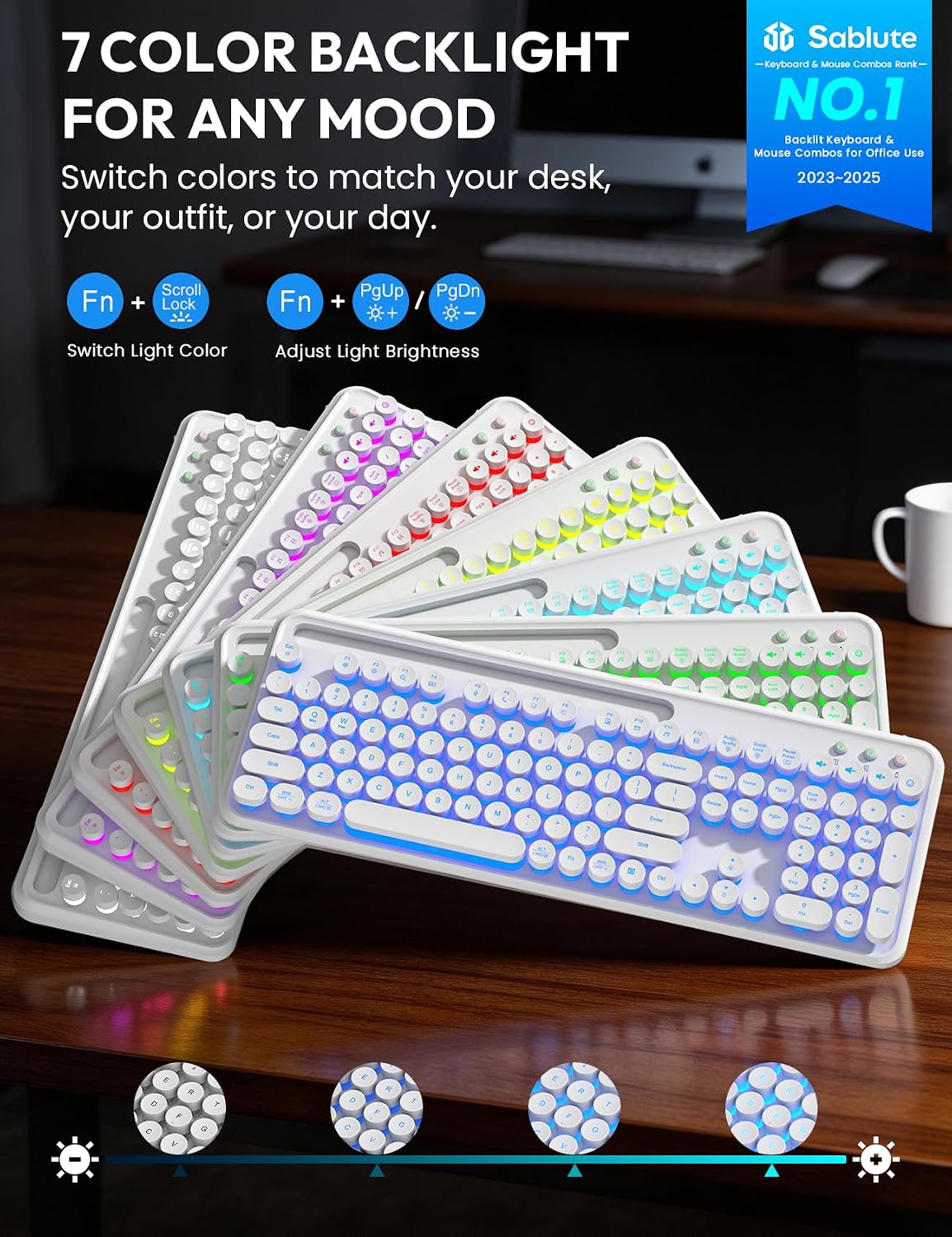 KIT INALÁMBRICO TECLADO Y MOUSE SABLUTE RETRO CON REPOSAMUÑECAS MAGNÉTICO - 2