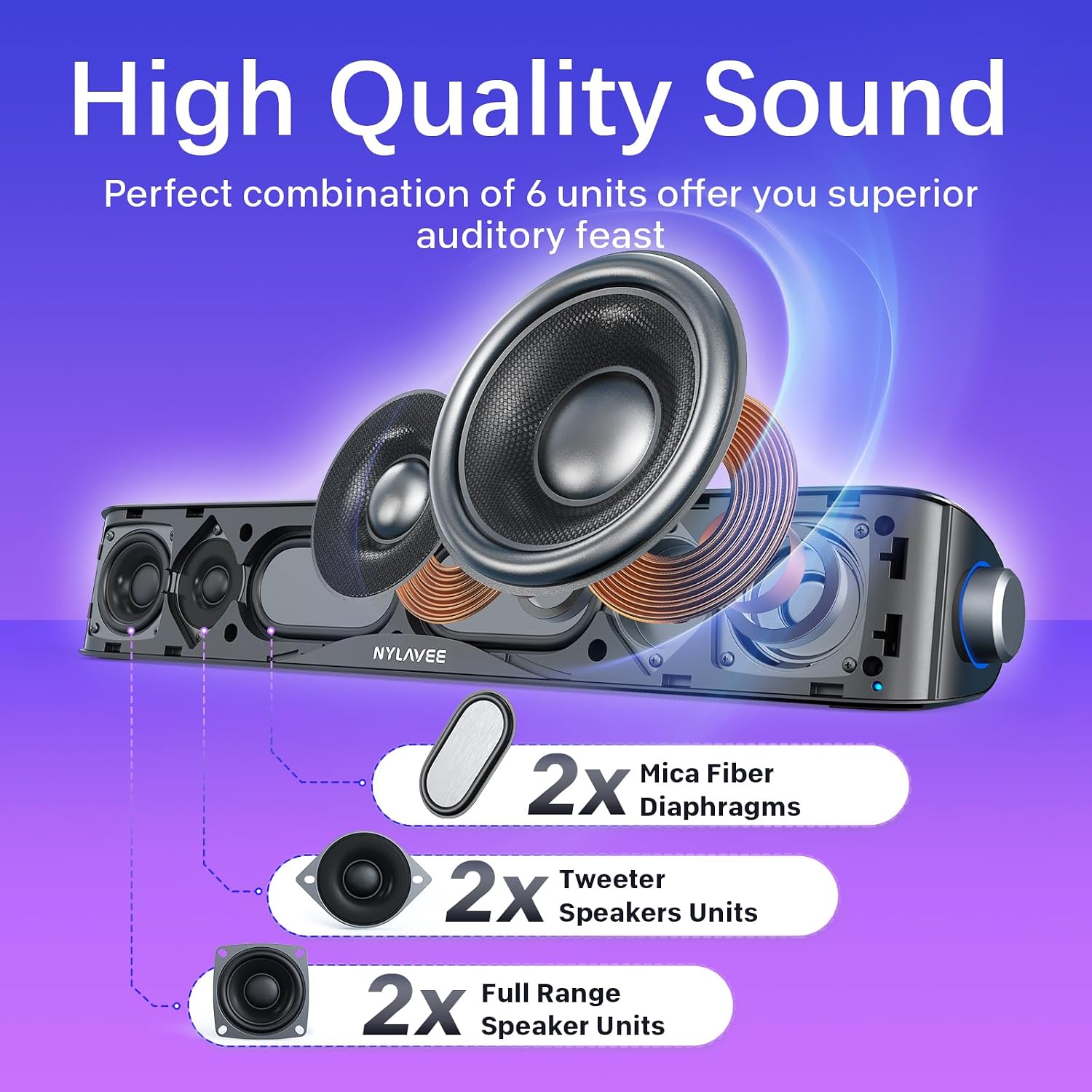 PARLANTES PARA COMPUTADORA NYLAVEE SOUND BAR BLUETOOTH Y AUX - 2