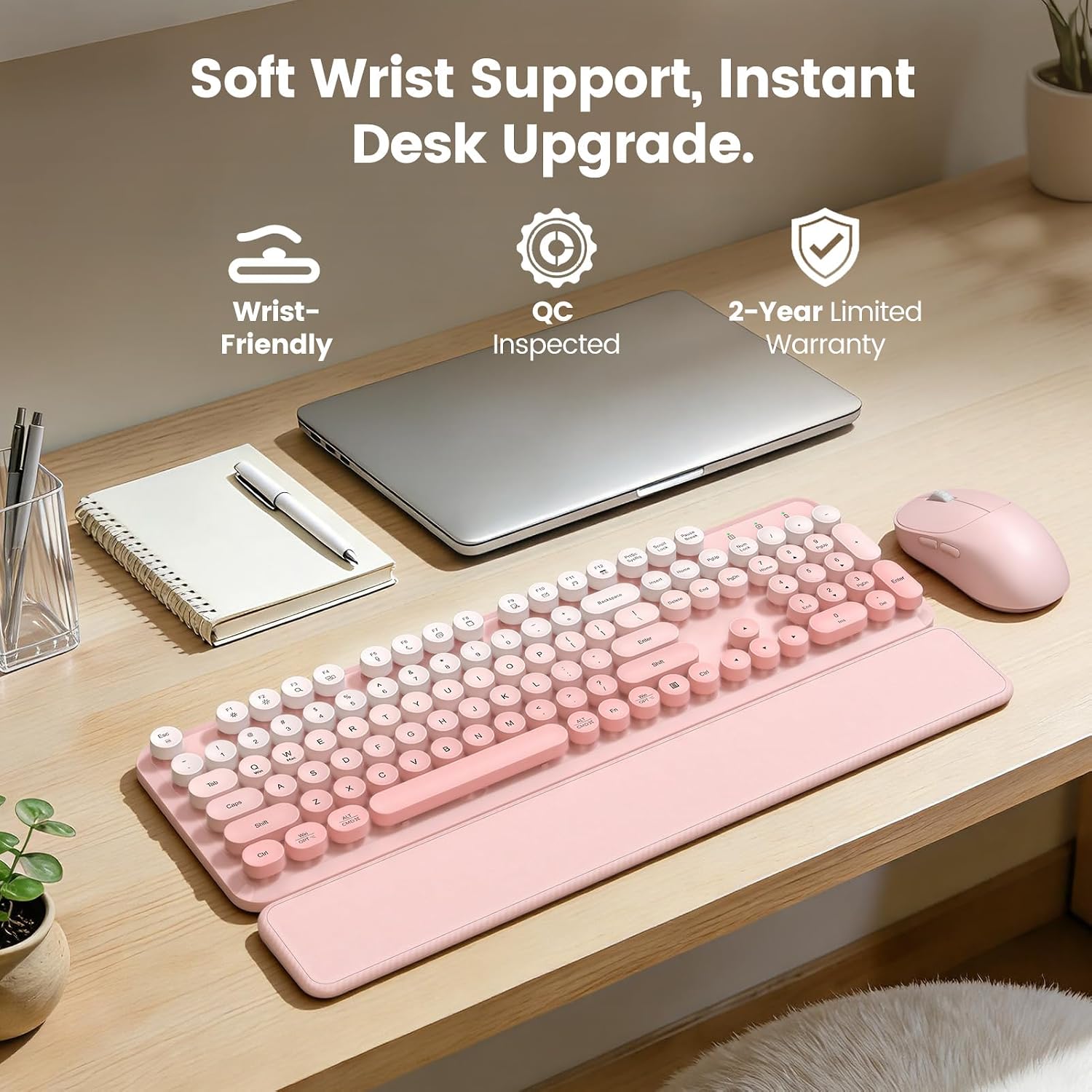 KIT INALÁMBRICO DE TECLADO Y MOUSE SABLUTE ROSA DEGRADADO CON REPOSAMUÑECAS MAGNÉTICO - 2