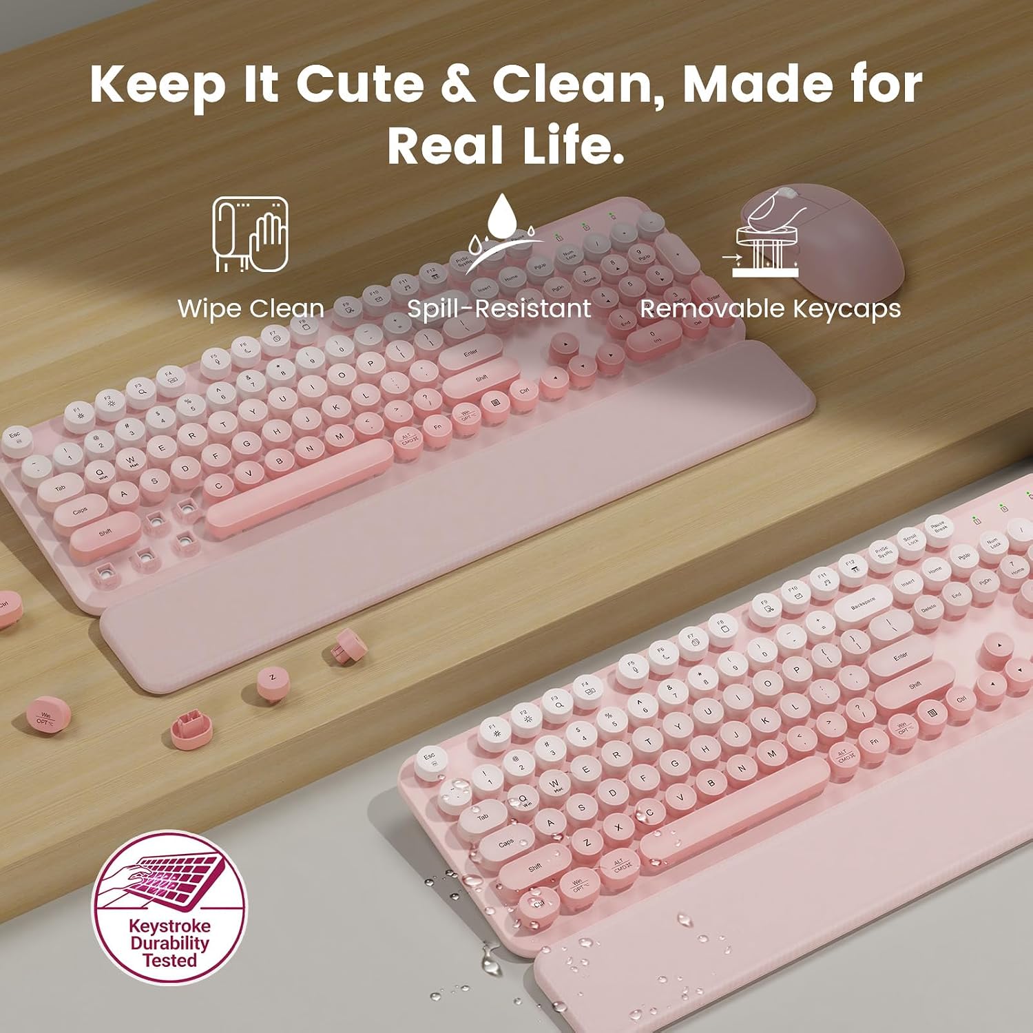 KIT INALÁMBRICO DE TECLADO Y MOUSE SABLUTE ROSA DEGRADADO CON REPOSAMUÑECAS MAGNÉTICO - 4