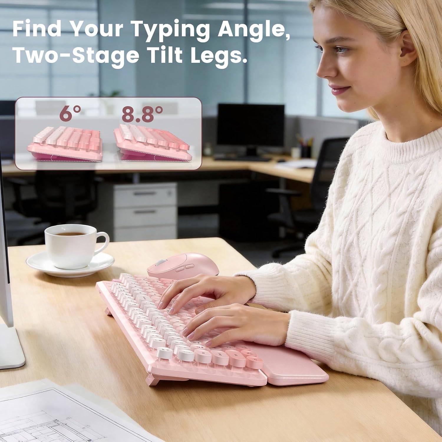 KIT INALÁMBRICO DE TECLADO Y MOUSE SABLUTE ROSA DEGRADADO CON REPOSAMUÑECAS MAGNÉTICO - 5