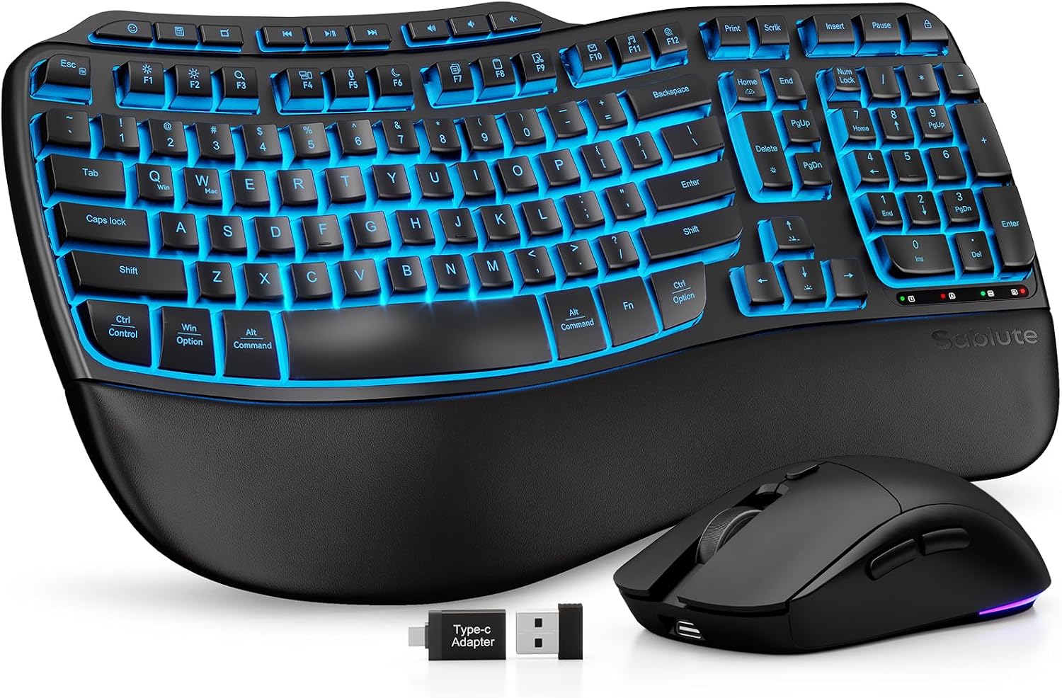 KIT DE TECLADO Y MOUSE INALÁMBRICO SABLUTE ERGONÓMICO RECARGABLE 4000MAH CON RETROILUMINACIÓN - 1