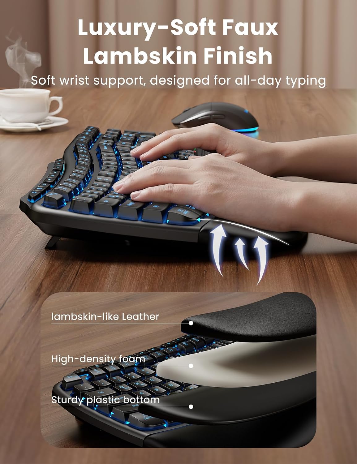 KIT DE TECLADO Y MOUSE INALÁMBRICO SABLUTE ERGONÓMICO RECARGABLE 4000MAH CON RETROILUMINACIÓN - 3