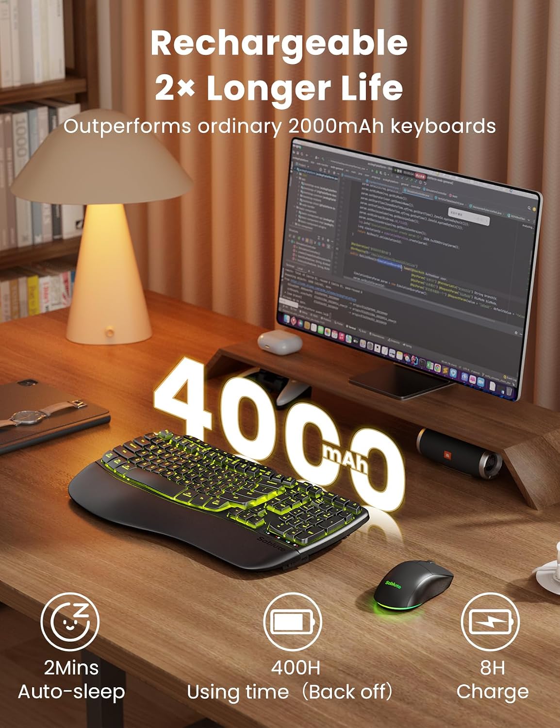 KIT DE TECLADO Y MOUSE INALÁMBRICO SABLUTE ERGONÓMICO RECARGABLE 4000MAH CON RETROILUMINACIÓN - 5