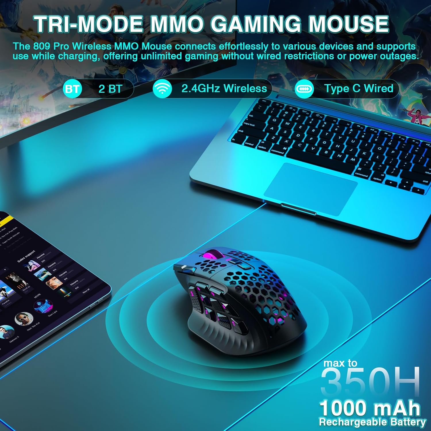 MOUSE GAMER SOLAKAKA SM809 PRO 24000 DPI 16 BOTONES PROGRAMABLES NEGRO - 3