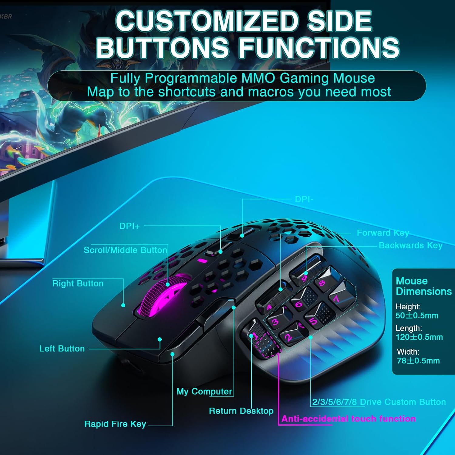 MOUSE GAMER SOLAKAKA SM809 PRO 24000 DPI 16 BOTONES PROGRAMABLES NEGRO - 5