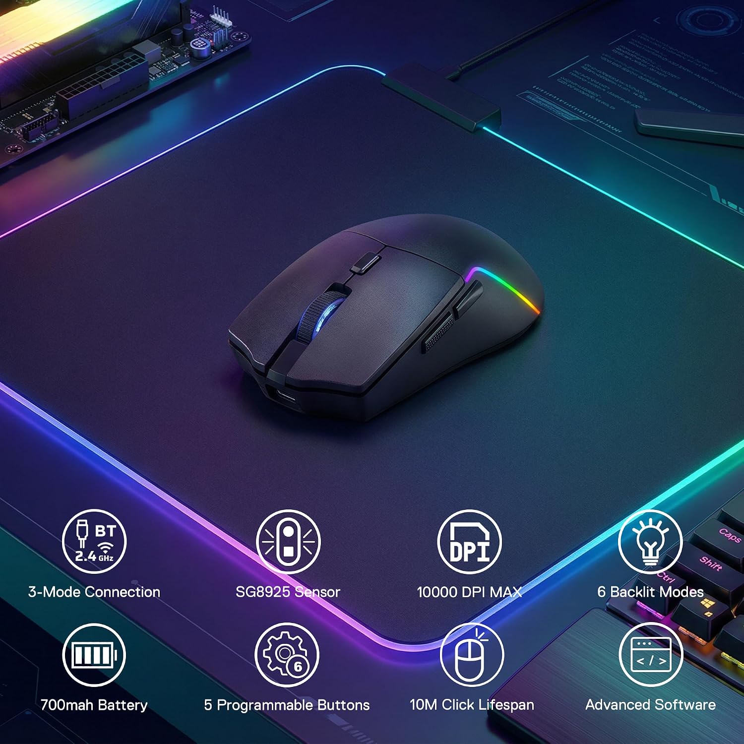 MOUSE GAMER REDRAGON M730 PRO WIRELESS RGB 10000 DPI - 2