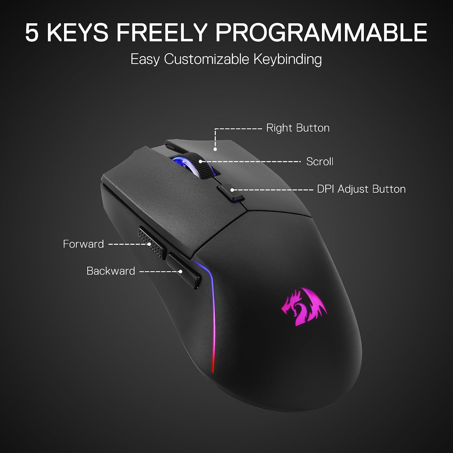 MOUSE GAMER REDRAGON M730 PRO WIRELESS RGB 10000 DPI - 5