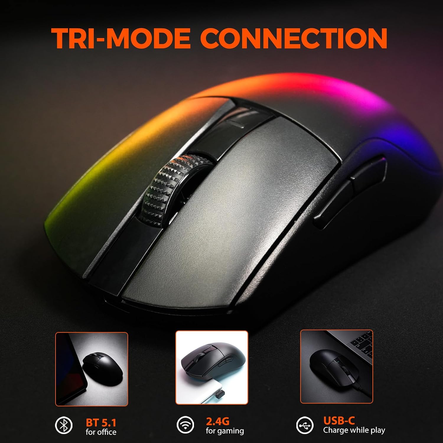 MOUSE GAMER DAREU A950GM TRI-MODE WIRELESS 26K DPI 60G - 5