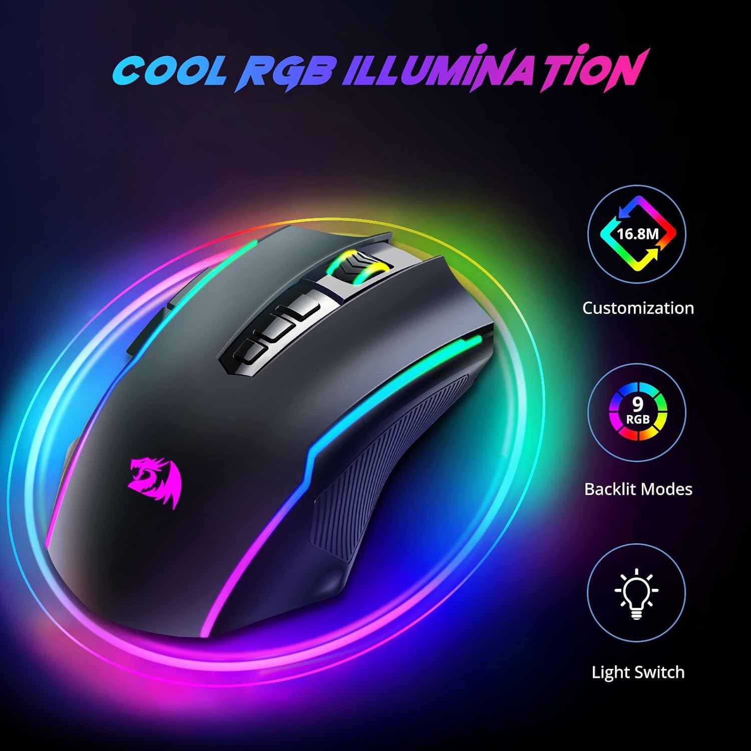 MOUSE GAMER REDRAGON M910-KS INALÁMBRICO 8000 DPI NEGRO - 2